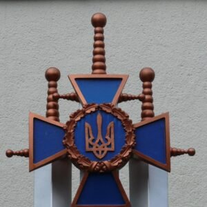 gold and blue cross wall decor